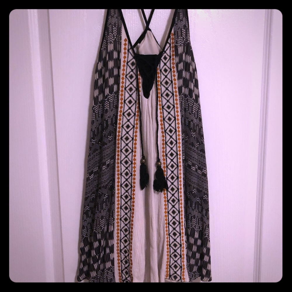 Patterned mini dress with cross back